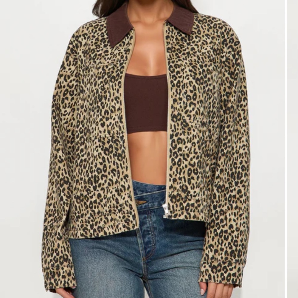 Fashion Nova Leopard Print Jean Jacket - Brown